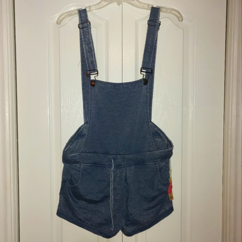 NEW NWT Ardene Cotton Denim Jean Print Overall Overalls Cuffed Shorts Large L/g